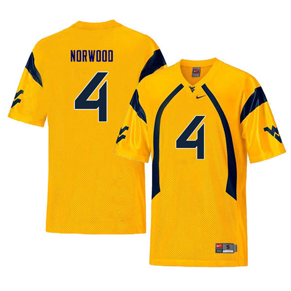 NCAA Men's Josh Norwood West Virginia Mountaineers Yellow #4 Nike Stitched Football College Throwback Authentic Jersey KC23G24DD